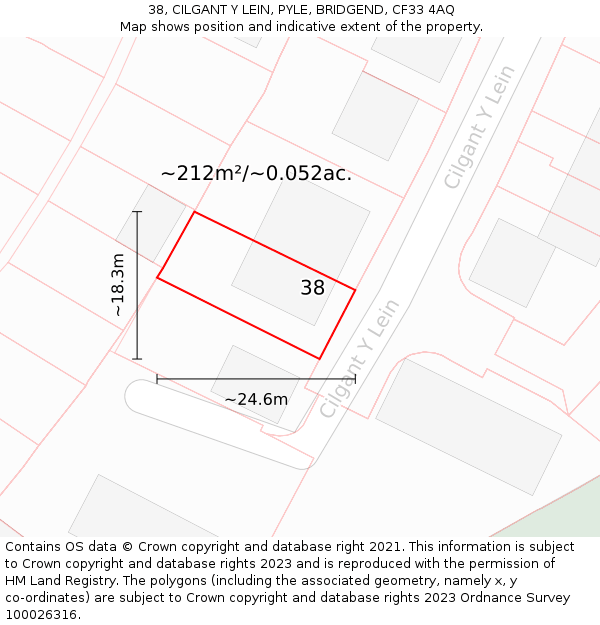 38, CILGANT Y LEIN, PYLE, BRIDGEND, CF33 4AQ: Plot and title map