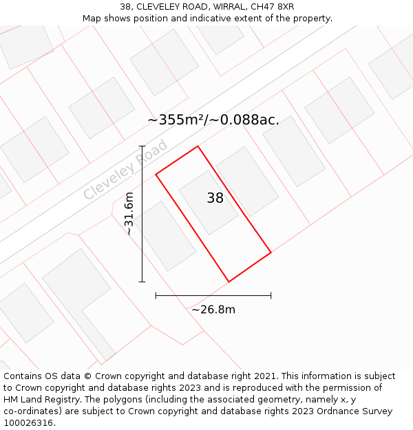 38, CLEVELEY ROAD, WIRRAL, CH47 8XR: Plot and title map