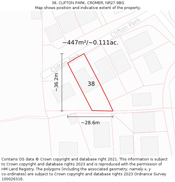 38, CLIFTON PARK, CROMER, NR27 9BG: Plot and title map