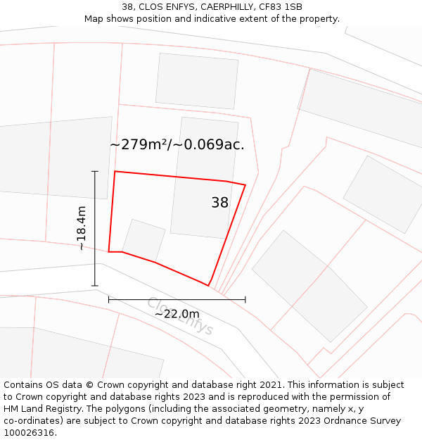 38, CLOS ENFYS, CAERPHILLY, CF83 1SB: Plot and title map