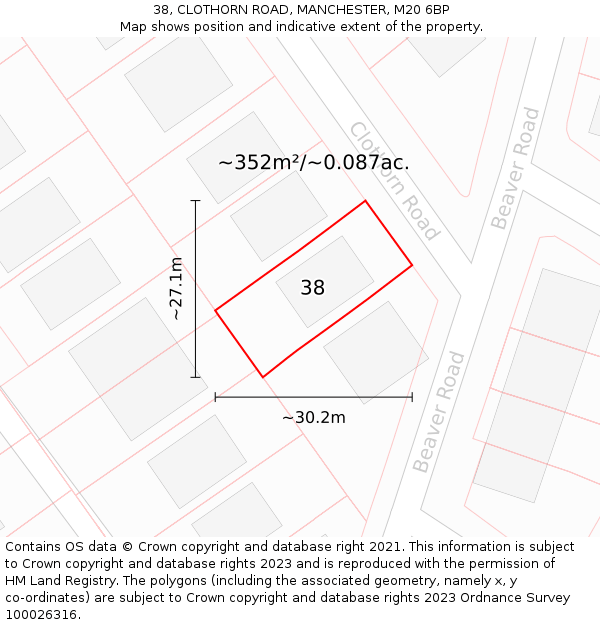 38, CLOTHORN ROAD, MANCHESTER, M20 6BP: Plot and title map