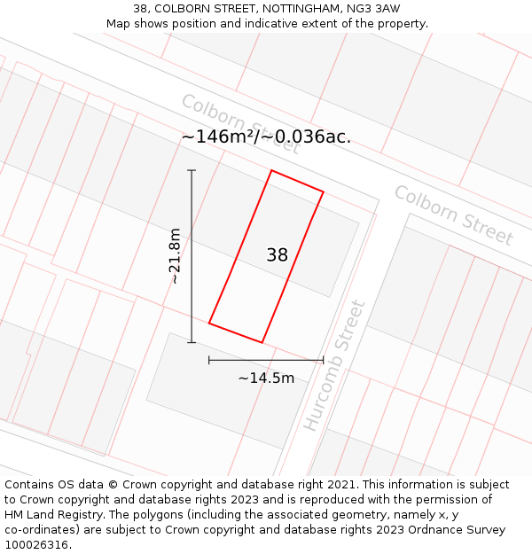 38, COLBORN STREET, NOTTINGHAM, NG3 3AW: Plot and title map