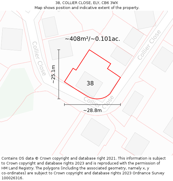 38, COLLIER CLOSE, ELY, CB6 3WX: Plot and title map