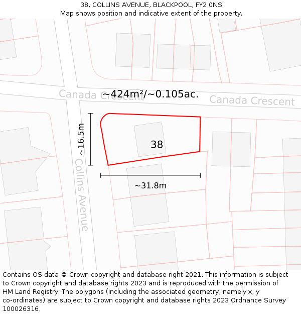 38, COLLINS AVENUE, BLACKPOOL, FY2 0NS: Plot and title map