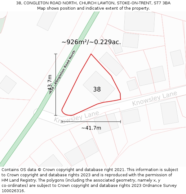 38, CONGLETON ROAD NORTH, CHURCH LAWTON, STOKE-ON-TRENT, ST7 3BA: Plot and title map