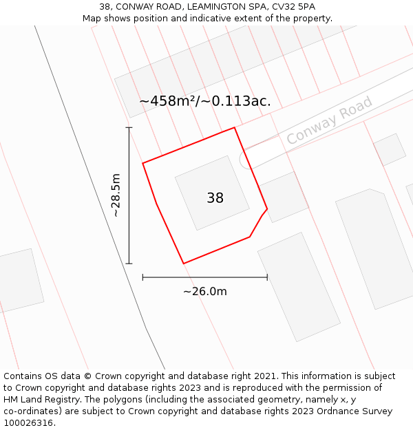 38, CONWAY ROAD, LEAMINGTON SPA, CV32 5PA: Plot and title map
