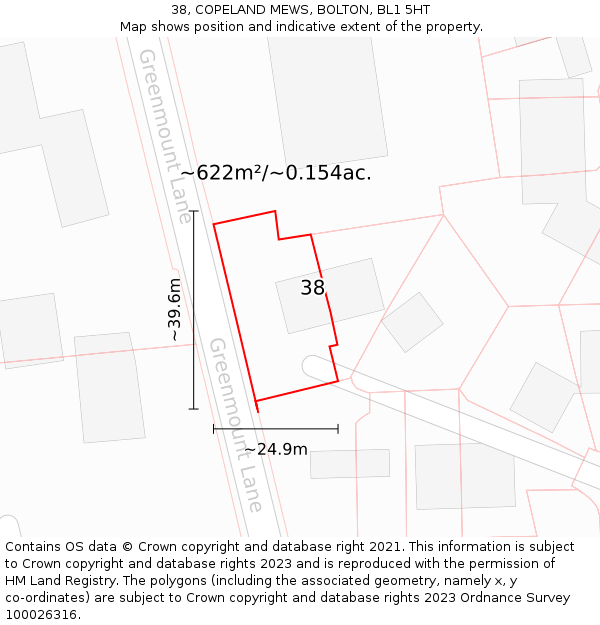 38, COPELAND MEWS, BOLTON, BL1 5HT: Plot and title map