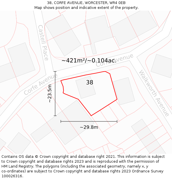 38, CORFE AVENUE, WORCESTER, WR4 0EB: Plot and title map