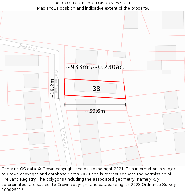 38, CORFTON ROAD, LONDON, W5 2HT: Plot and title map