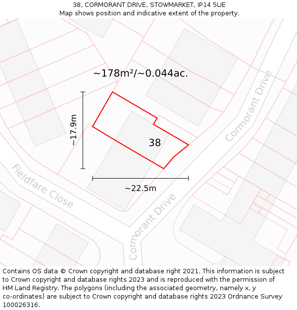 38, CORMORANT DRIVE, STOWMARKET, IP14 5UE: Plot and title map