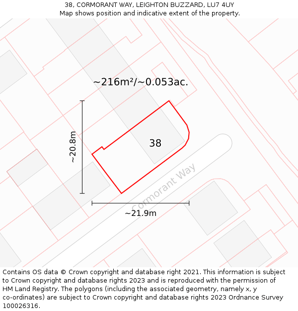 38, CORMORANT WAY, LEIGHTON BUZZARD, LU7 4UY: Plot and title map