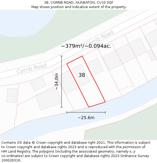 38, CORRIB ROAD, NUNEATON, CV10 0QF: Plot and title map