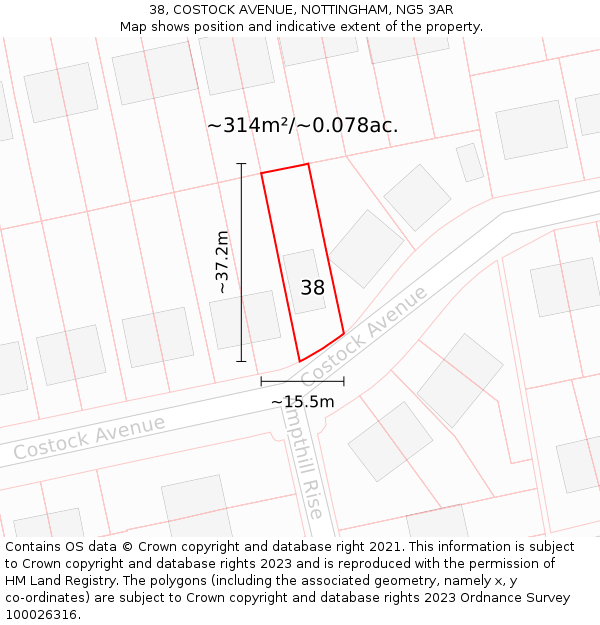 38, COSTOCK AVENUE, NOTTINGHAM, NG5 3AR: Plot and title map