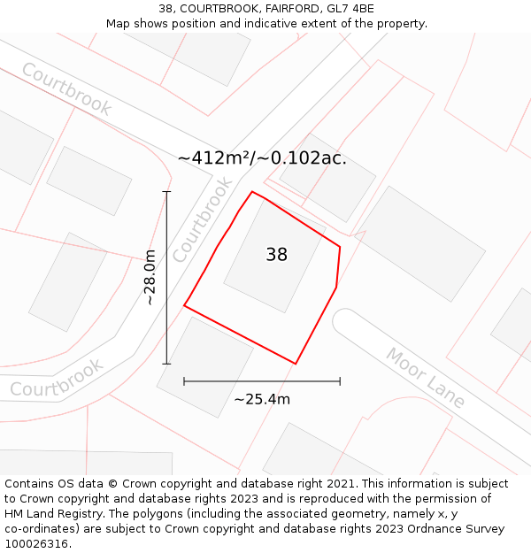 38, COURTBROOK, FAIRFORD, GL7 4BE: Plot and title map