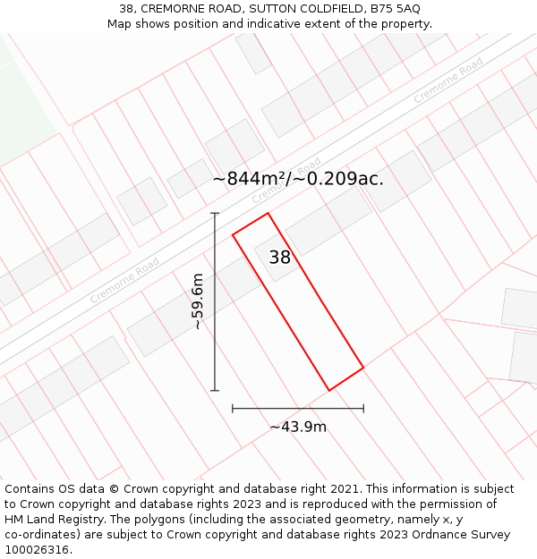 38, CREMORNE ROAD, SUTTON COLDFIELD, B75 5AQ: Plot and title map