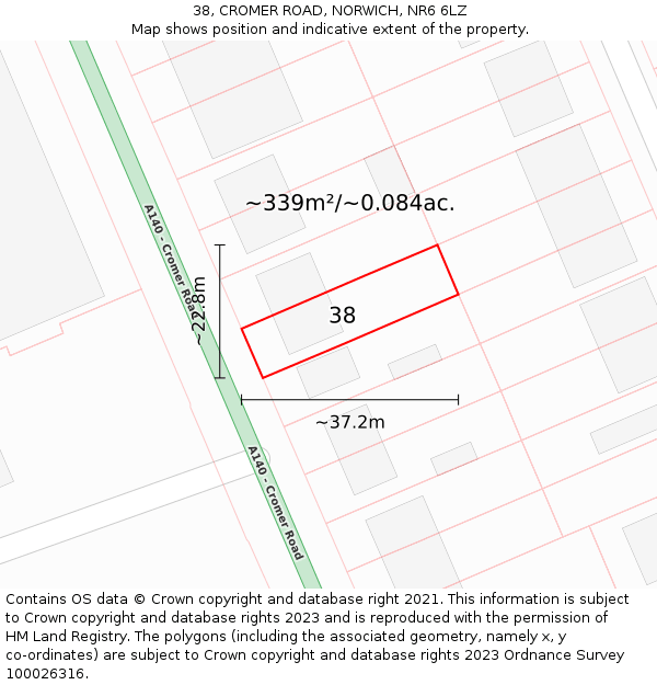 38, CROMER ROAD, NORWICH, NR6 6LZ: Plot and title map