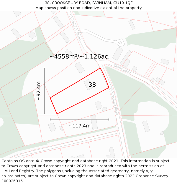 38, CROOKSBURY ROAD, FARNHAM, GU10 1QE: Plot and title map