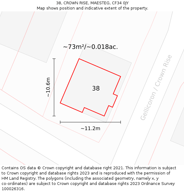 38, CROWN RISE, MAESTEG, CF34 0JY: Plot and title map