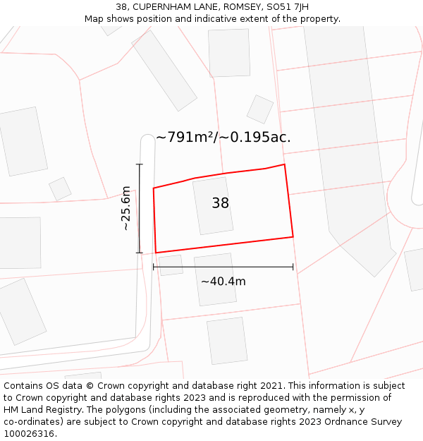 38, CUPERNHAM LANE, ROMSEY, SO51 7JH: Plot and title map