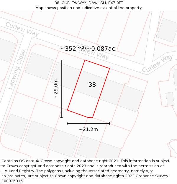 38, CURLEW WAY, DAWLISH, EX7 0FT: Plot and title map