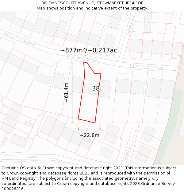 38, DANESCOURT AVENUE, STOWMARKET, IP14 1QE: Plot and title map