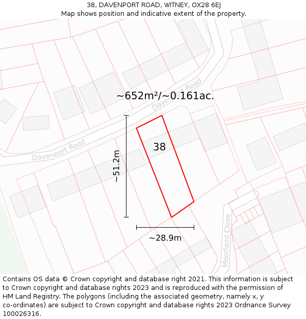 38, DAVENPORT ROAD, WITNEY, OX28 6EJ: Plot and title map