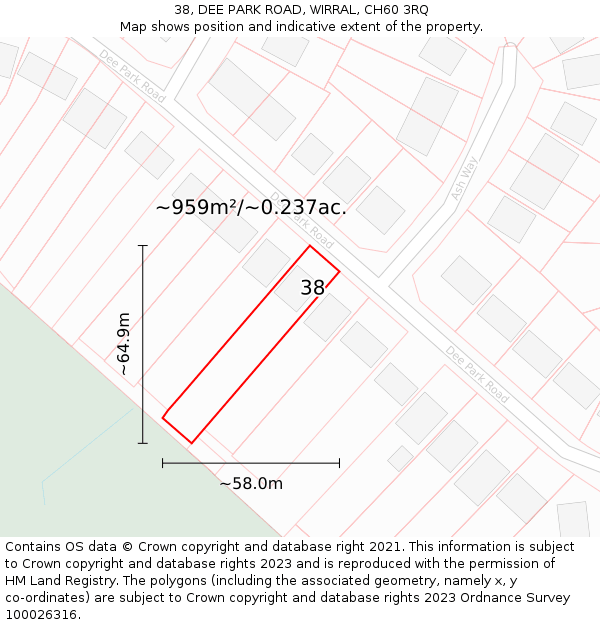 38, DEE PARK ROAD, WIRRAL, CH60 3RQ: Plot and title map