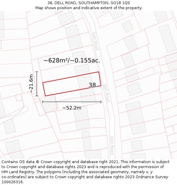 38, DELL ROAD, SOUTHAMPTON, SO18 1QS: Plot and title map