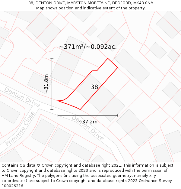 38, DENTON DRIVE, MARSTON MORETAINE, BEDFORD, MK43 0NA: Plot and title map