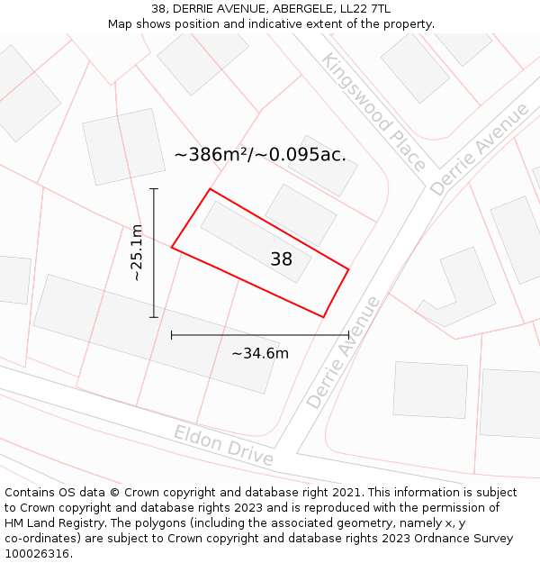 38, DERRIE AVENUE, ABERGELE, LL22 7TL: Plot and title map