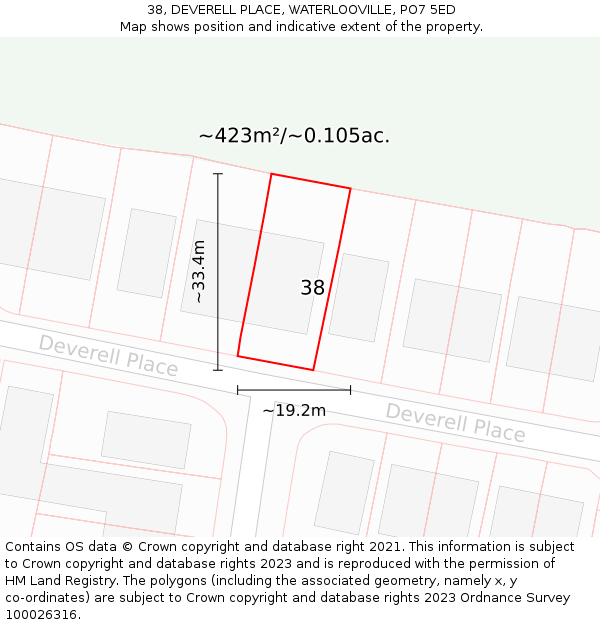 38, DEVERELL PLACE, WATERLOOVILLE, PO7 5ED: Plot and title map