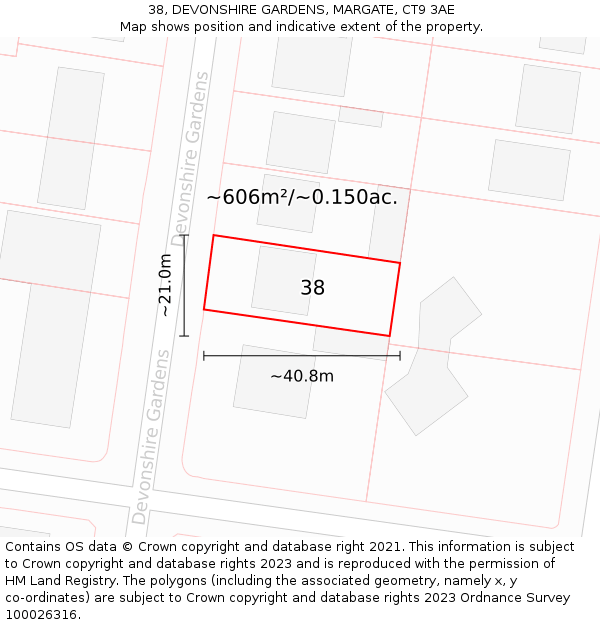 38, DEVONSHIRE GARDENS, MARGATE, CT9 3AE: Plot and title map