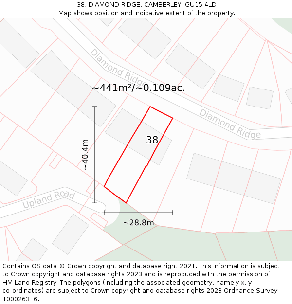 38, DIAMOND RIDGE, CAMBERLEY, GU15 4LD: Plot and title map