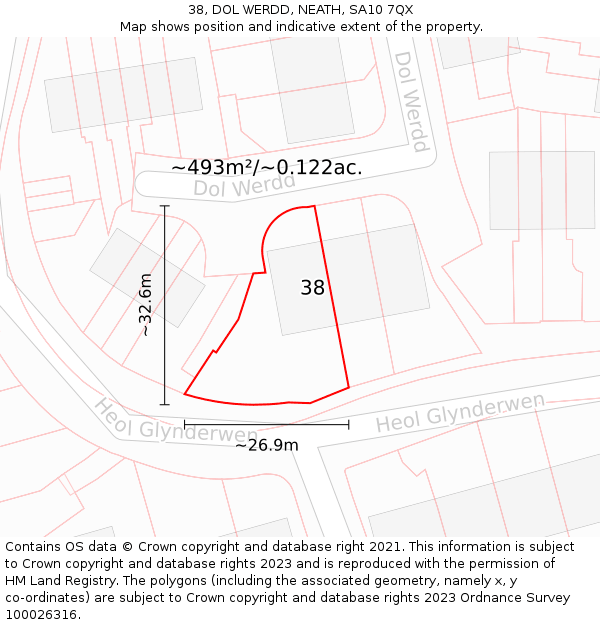 38, DOL WERDD, NEATH, SA10 7QX: Plot and title map