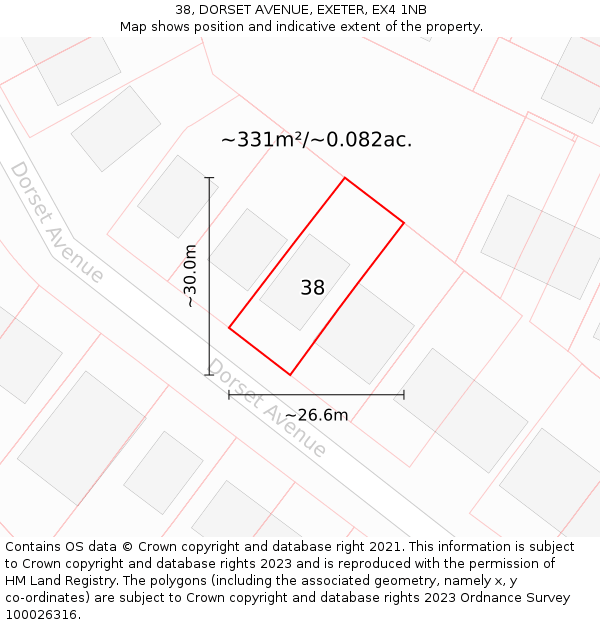38, DORSET AVENUE, EXETER, EX4 1NB: Plot and title map