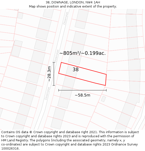 38, DOWNAGE, LONDON, NW4 1AH: Plot and title map