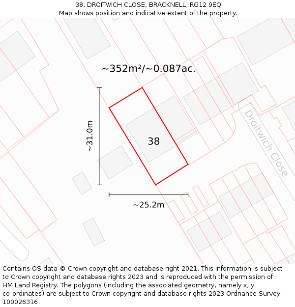 38, DROITWICH CLOSE, BRACKNELL, RG12 9EQ: Plot and title map