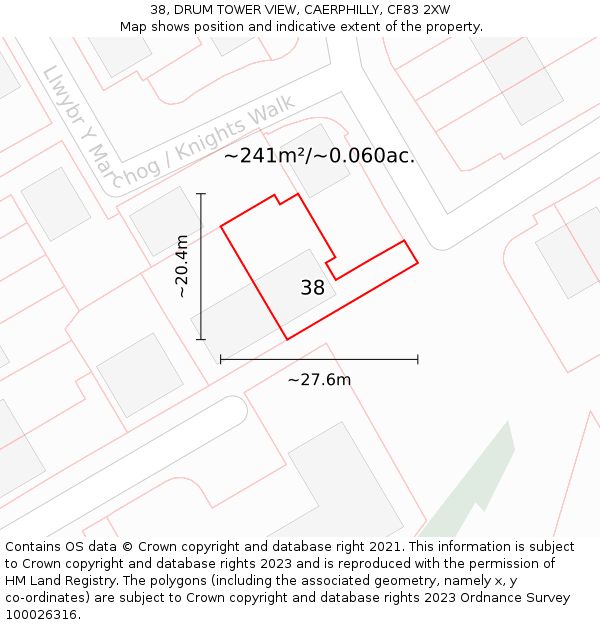 38, DRUM TOWER VIEW, CAERPHILLY, CF83 2XW: Plot and title map