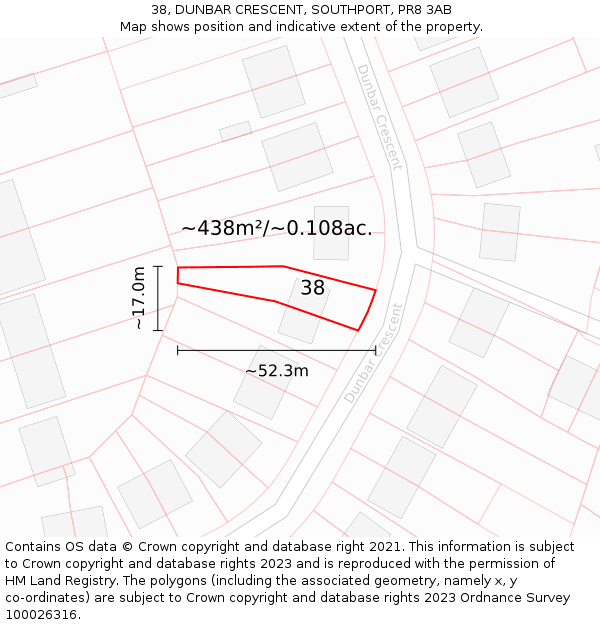 38, DUNBAR CRESCENT, SOUTHPORT, PR8 3AB: Plot and title map