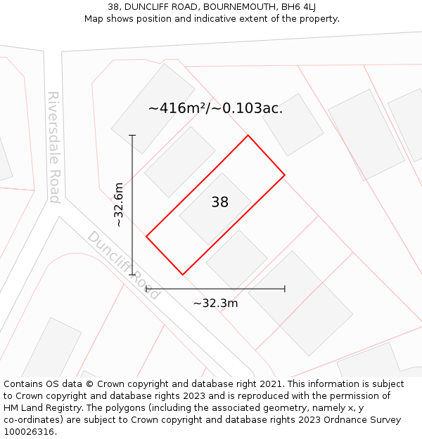 38, DUNCLIFF ROAD, BOURNEMOUTH, BH6 4LJ: Plot and title map