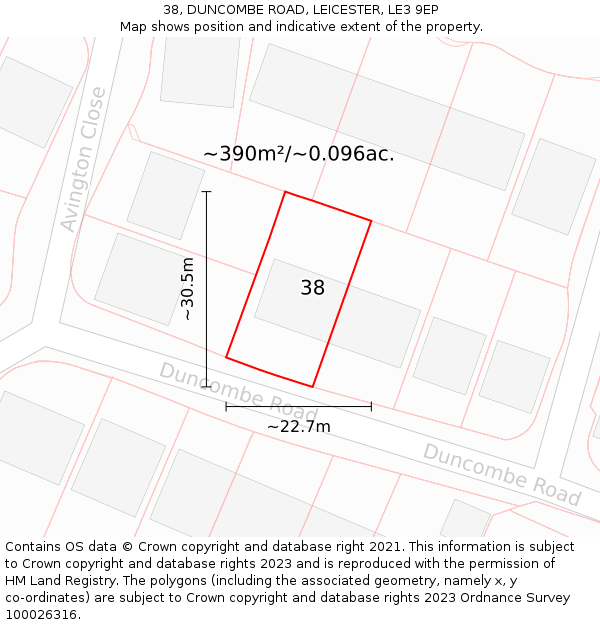 38, DUNCOMBE ROAD, LEICESTER, LE3 9EP: Plot and title map