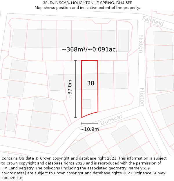 38, DUNSCAR, HOUGHTON LE SPRING, DH4 5FF: Plot and title map