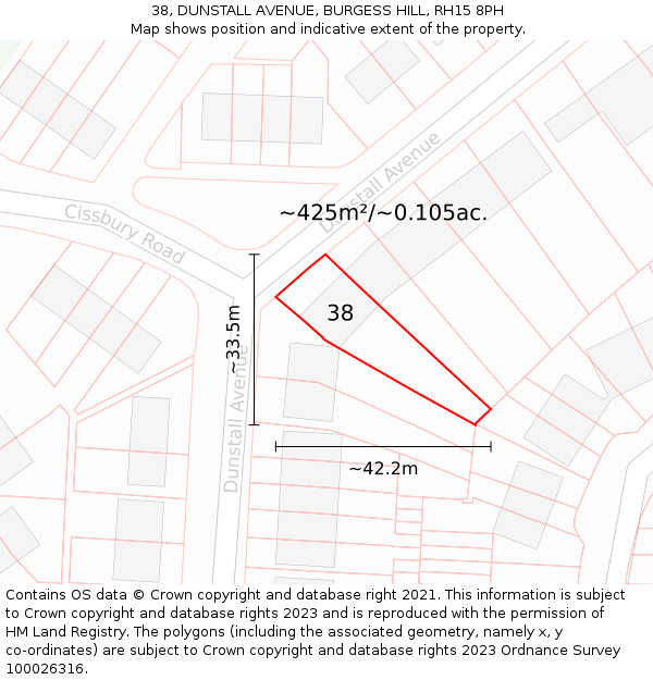 38, DUNSTALL AVENUE, BURGESS HILL, RH15 8PH: Plot and title map