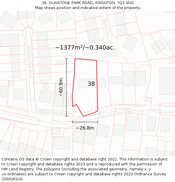 38, DUNSTONE PARK ROAD, PAIGNTON, TQ3 3NG: Plot and title map