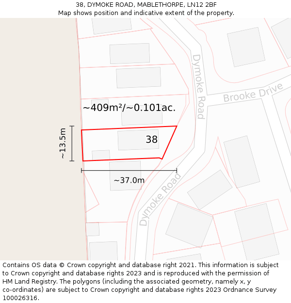 38, DYMOKE ROAD, MABLETHORPE, LN12 2BF: Plot and title map