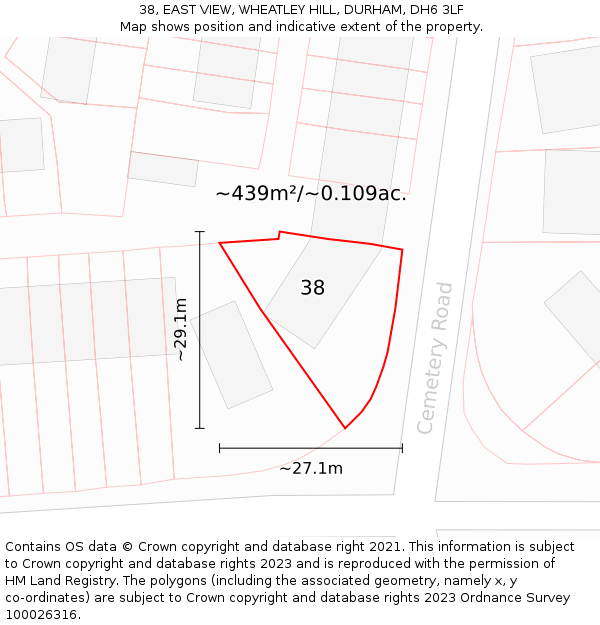 38, EAST VIEW, WHEATLEY HILL, DURHAM, DH6 3LF: Plot and title map