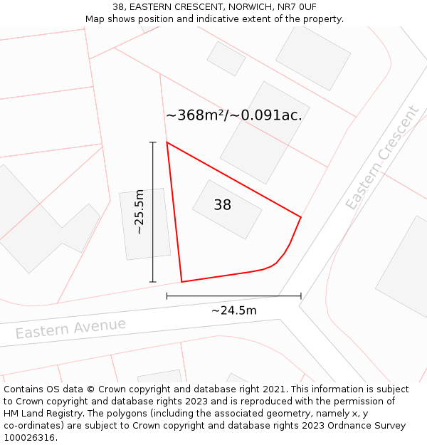 38, EASTERN CRESCENT, NORWICH, NR7 0UF: Plot and title map