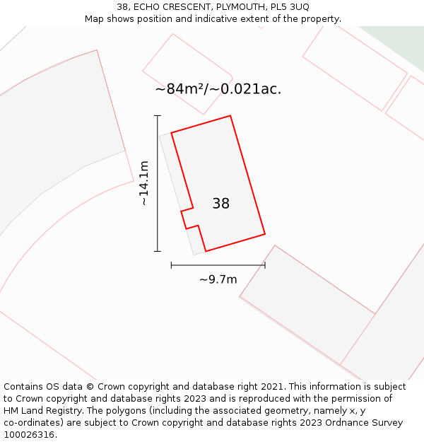 38, ECHO CRESCENT, PLYMOUTH, PL5 3UQ: Plot and title map