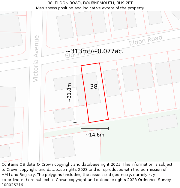 38, ELDON ROAD, BOURNEMOUTH, BH9 2RT: Plot and title map