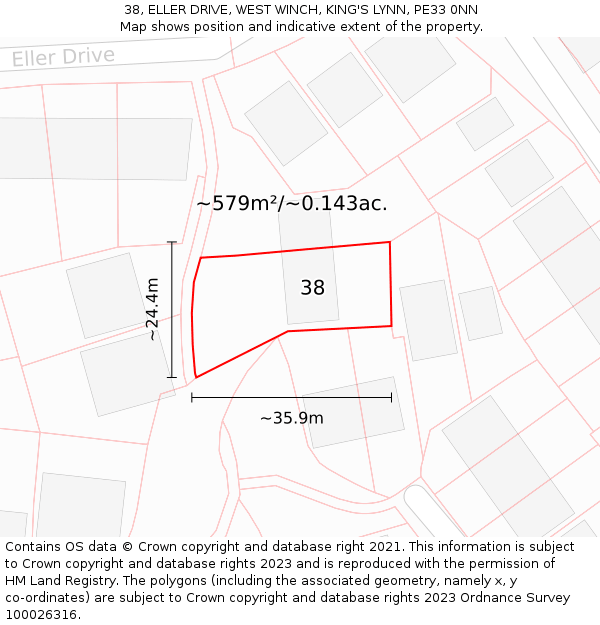 38, ELLER DRIVE, WEST WINCH, KING'S LYNN, PE33 0NN: Plot and title map